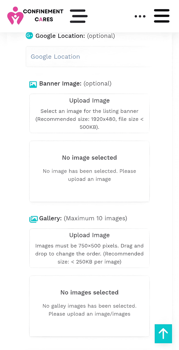Photos section on the listing form